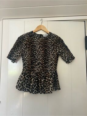 Ganni Kids Leopard Print Peplum Top - Black & Brown
